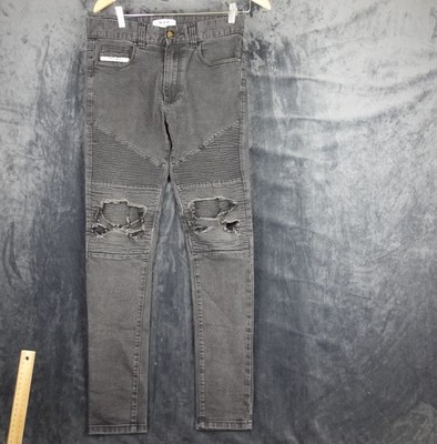NXP Jeans Mens Size 30 Black Distressed Biker Zip Streetwear Denim Nena Pasadena