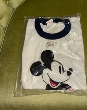 1980  s Disney Vintage Mickey Mouse Ringer Tee Shirt New In Bag Large