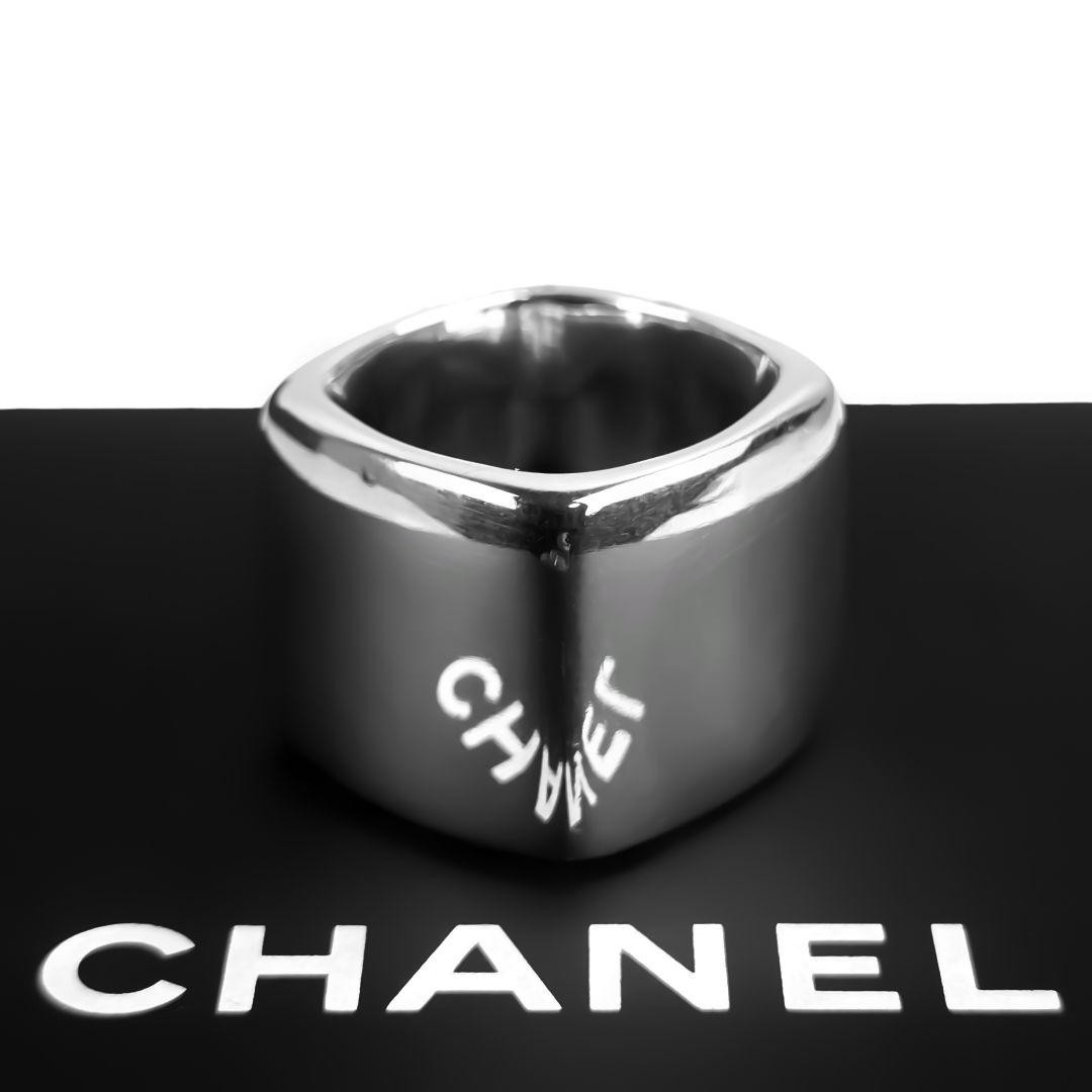 Auth CHANEL Ring Logo Square Silver 925 Unisex Jewelry Luxury Genuine thumbnail 4
