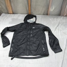 REI Rain Jacket Boys Large Black Hooded Waterproof Full Zip Lightweight Pack