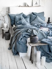 Linen Bedding Set in Dusty Blue. 3 Piece set: 2 Pillowcases  1 Duvet Cover Set