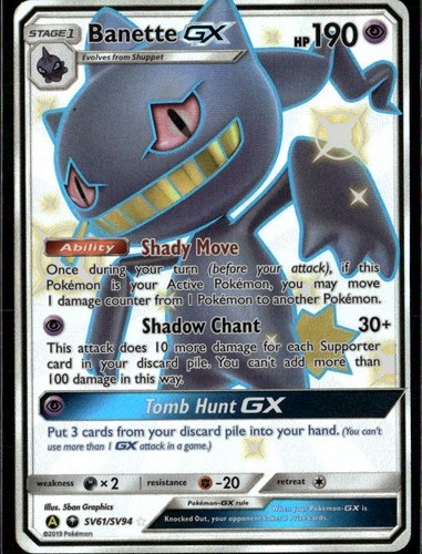 Banette GX Shiny Holo Rare Hidden Fates Shiny Vault SV61/SV94 Psychic Pokemon Ca