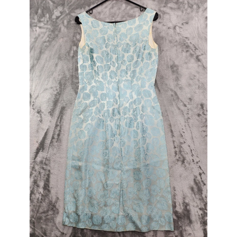 Conjunto de Vestido Vintage Años 50 60 Para Mujer S Azul Brocado Sin Mangas Moveble Chaqueta Corta Foto 4 de 4