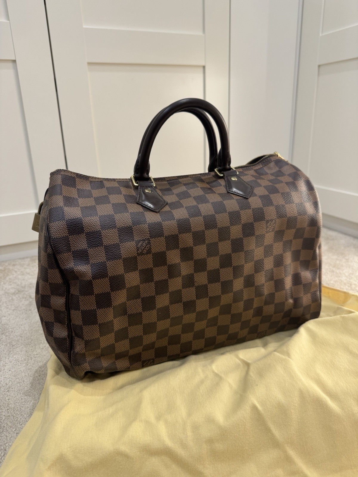 Louis Vuitton Speedy 35 Damier Ebene Handbag | Authentic|Box, Dust Bag & Padlock