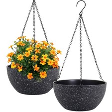12" Large Hanging Planters, 2 Pack with Drainage Holes for Indoor Outdoor Use
