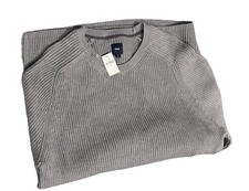 Gap Gray Cotton Rib-Knit Crew Neck Long Sleeve Pullover Sweater Men's XL