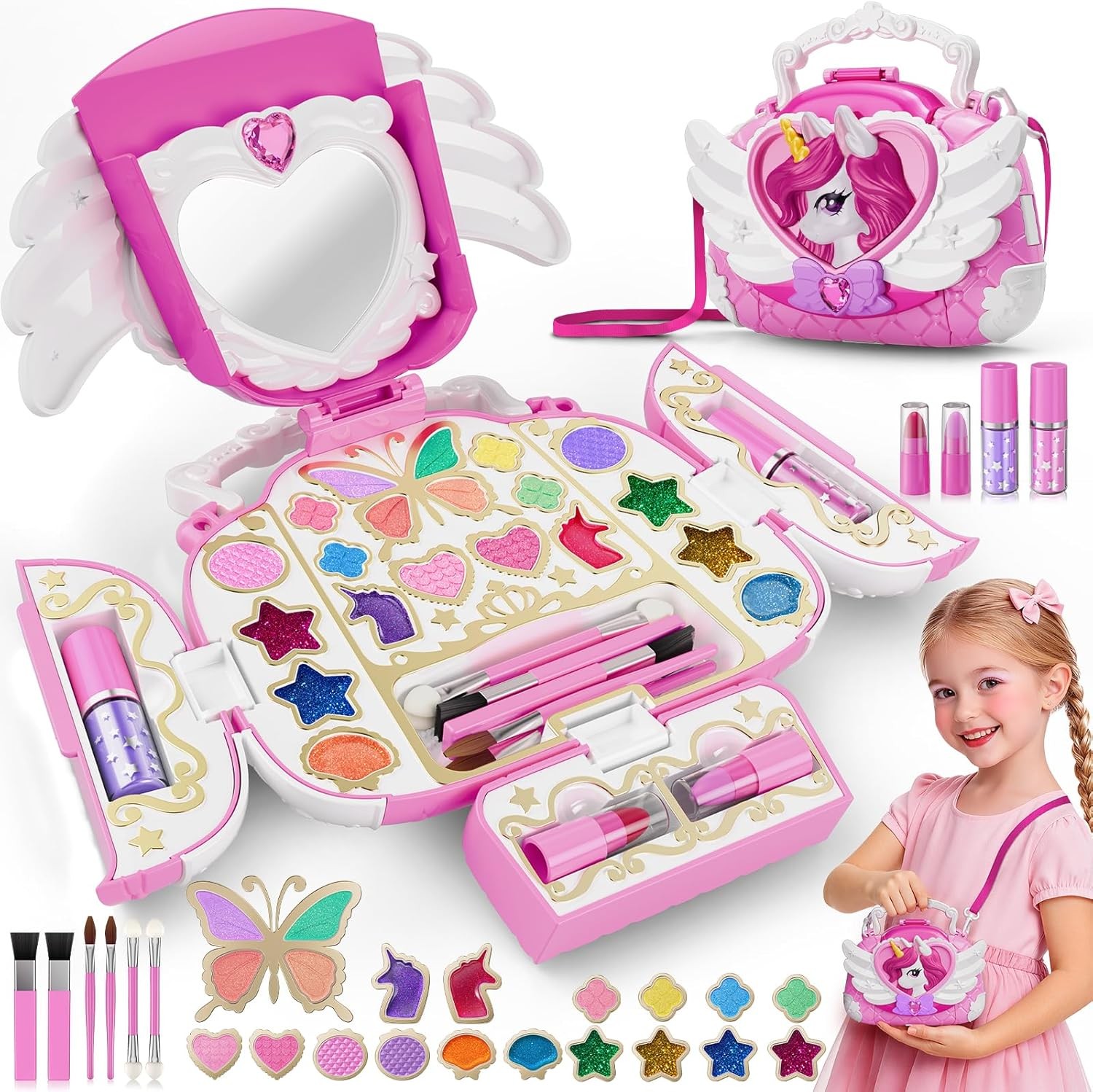 Unicornio Niñas Juguetes Niños Juegos de Maquillaje para Niñas 3-12 Niñas, Kit de Maquillaje Lavable con...