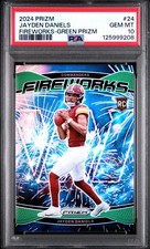 2024 PANINI PRIZM FIREWORKS GREEN PRIZM #24 JAYDEN DANIELS PSA 10