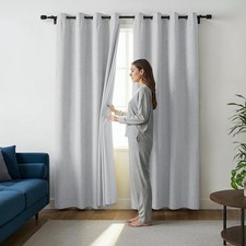 Linen Thermal Blackout Curtains Ready Made Eyelet Ring Top Curtain Pair Tiebacks