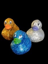 Glittered Rubber Duckies, Gold, Blue,  Silver