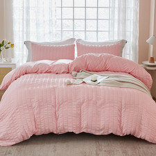 Blush Pink Seersucker Duvet Cover Set King Size 104 X 90 Inches , 3 Pieces 1 D