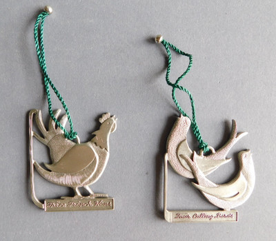 Four Calling Birds / Three French Hens - Pewter Port Christmas Ornaments