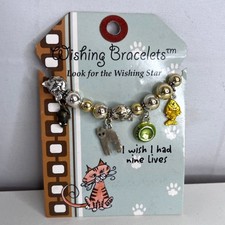 Wishing Bracelets NEW Cat Themed Gold Beaded Bracelet with Cat Related Charms