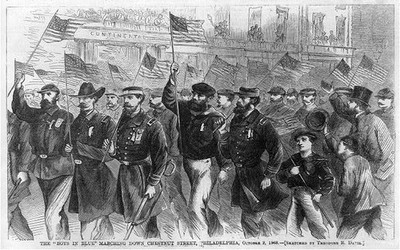 Bays of Blue marching down Chesnut St., Philadelphia. October 2, 1868