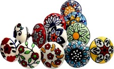 20 Pc Decorative Vintage Cramic Knobs Hand Afted Indian Multi Pottery Door Pull