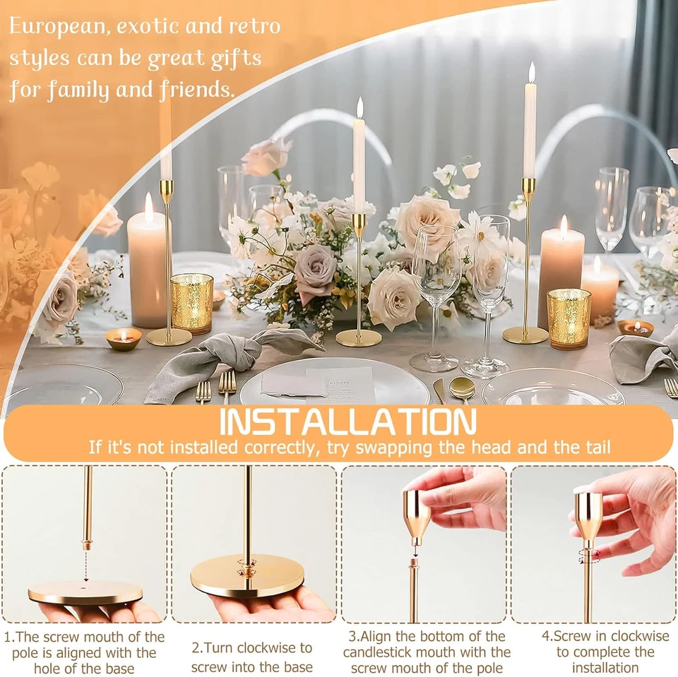 Kerzenständer Gold 6 Set Hochzeit Kerzenhalter Vintage Deko - Bild 3 von 4