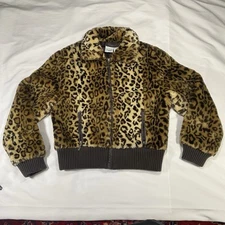 Rainforest Cafe Vintage Cheetah Print Faux Fur Jacket Women's Large L