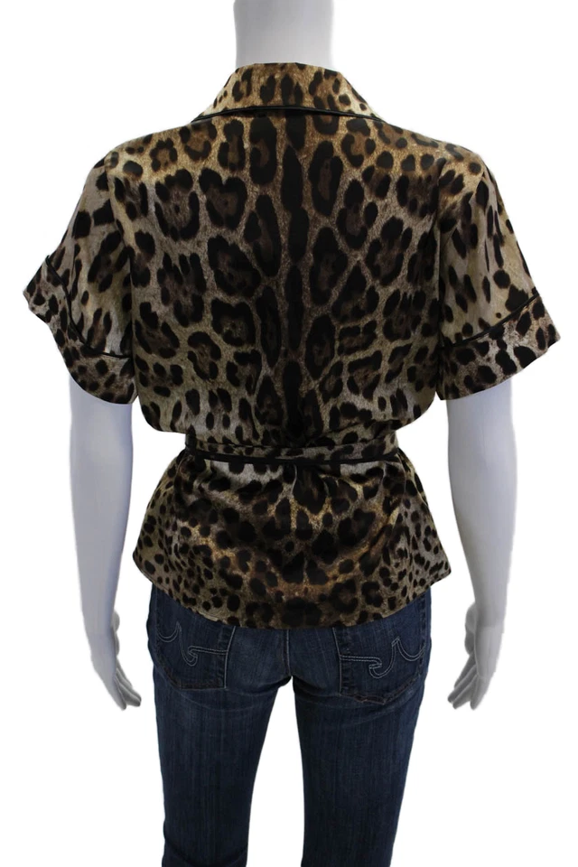 Dolce & Gabbana Mujer Seda Leopardo Estampado Botones Dormir Top Marrón Talla 38 Foto 3 de 4