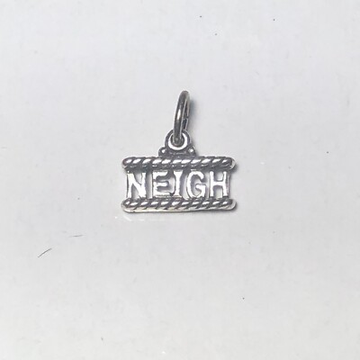 Vintage Neigh Horse Word 925 Sterling Silver 3D Pendant Charm Jewelry Equine
