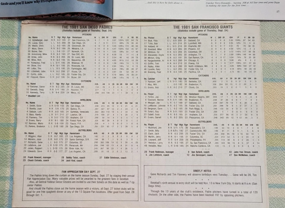 VTG 1981 San Diego Padres Official Program & Souvenir Magazine - Ozzie Smith - Image 4 of 4