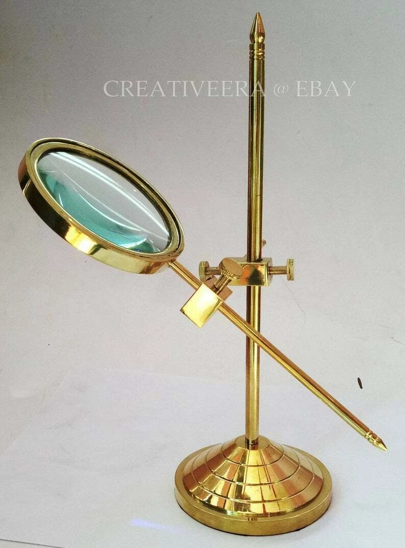 Solid Brass Desktop Magnifying Glass Vintage Adjustable Stand Magnifier  Gifts