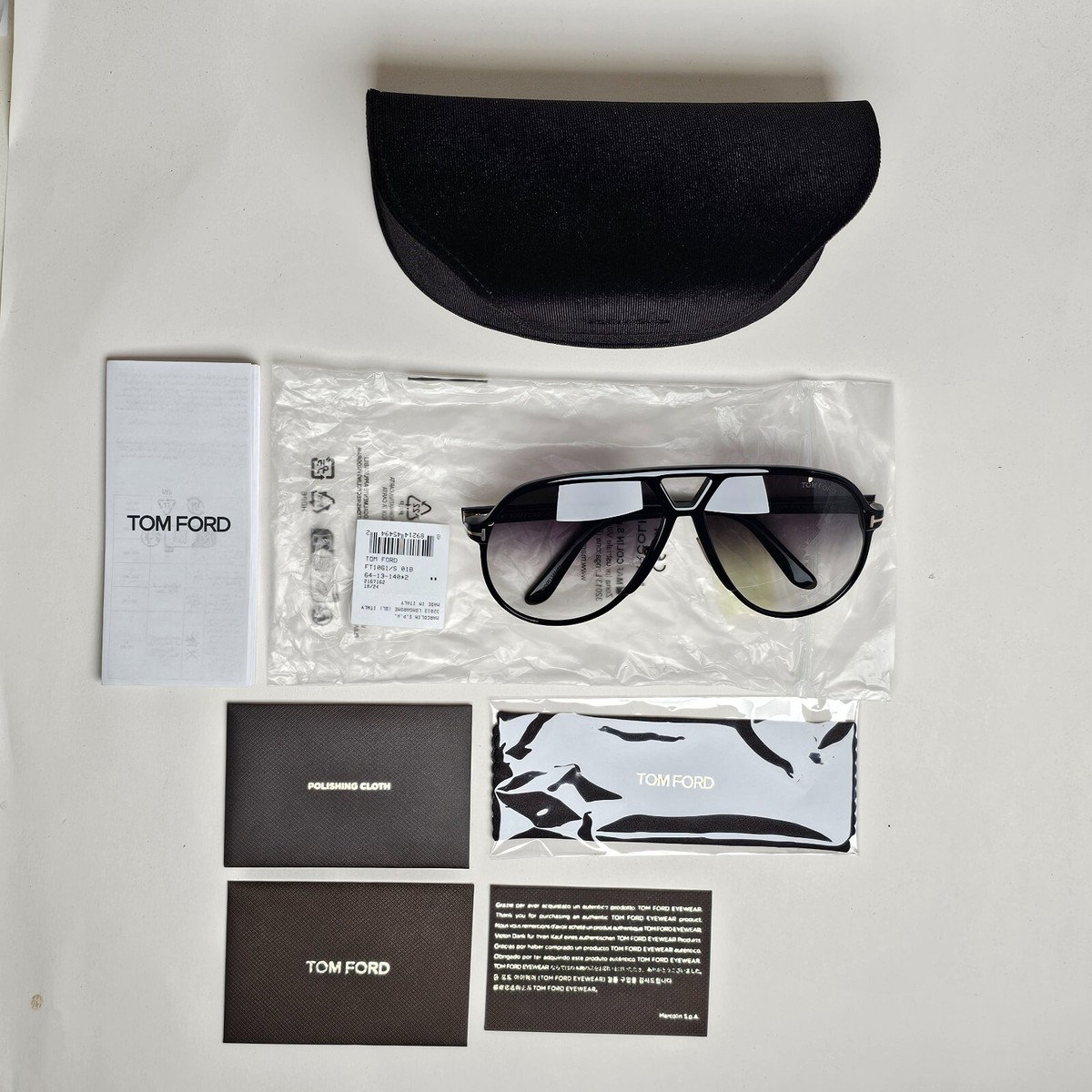 Tom Ford Sunglasses Bertrand Black Pilot Grey Gradient Large 