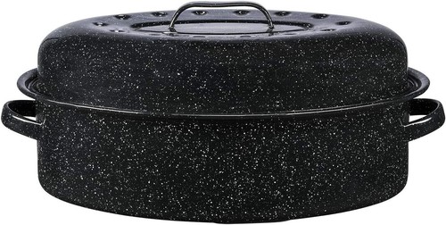 18 in Roasting Pan Black Oval Roaster w Lid Ceramic Non-Stick Porcelain Cookware - Picture 6 of 6
