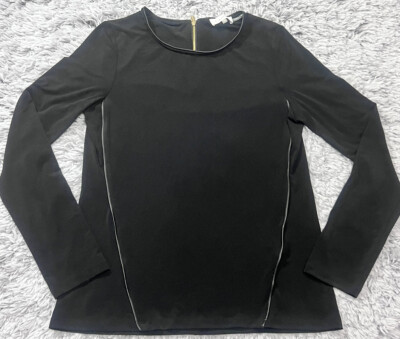 Calvin Klein Shirt Womens Small Solid Black Long Sleeve Gold Back Zip Stretchy