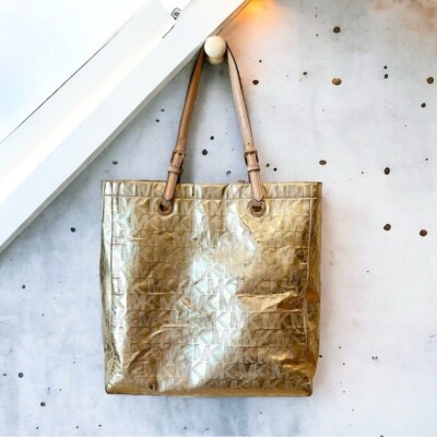 Michael Kors Metallic Gold Mirror Signature North South Jet Set Tote