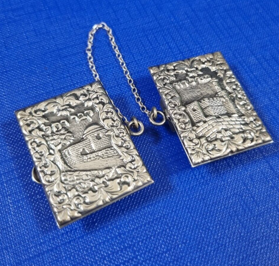 David & Rachel Tallit Clips Holder Jewish for Prayer Shawl Silver