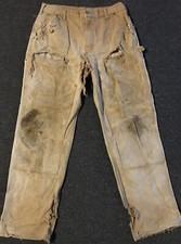 Vtg Carhartt Destroyed Thrashed Faded Double Knee Pants 34 Biker Skate Grunge 90