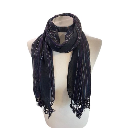 Black Lightweight Metallic Summer Scarf Fringed 58" x 24" - Picture 11 of 13