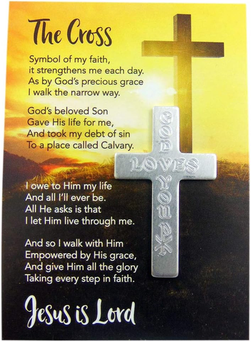 God Loves You Metal Pocket Cross with Holy Card Gift Set, 10 of Each - Picture 5 of 12
