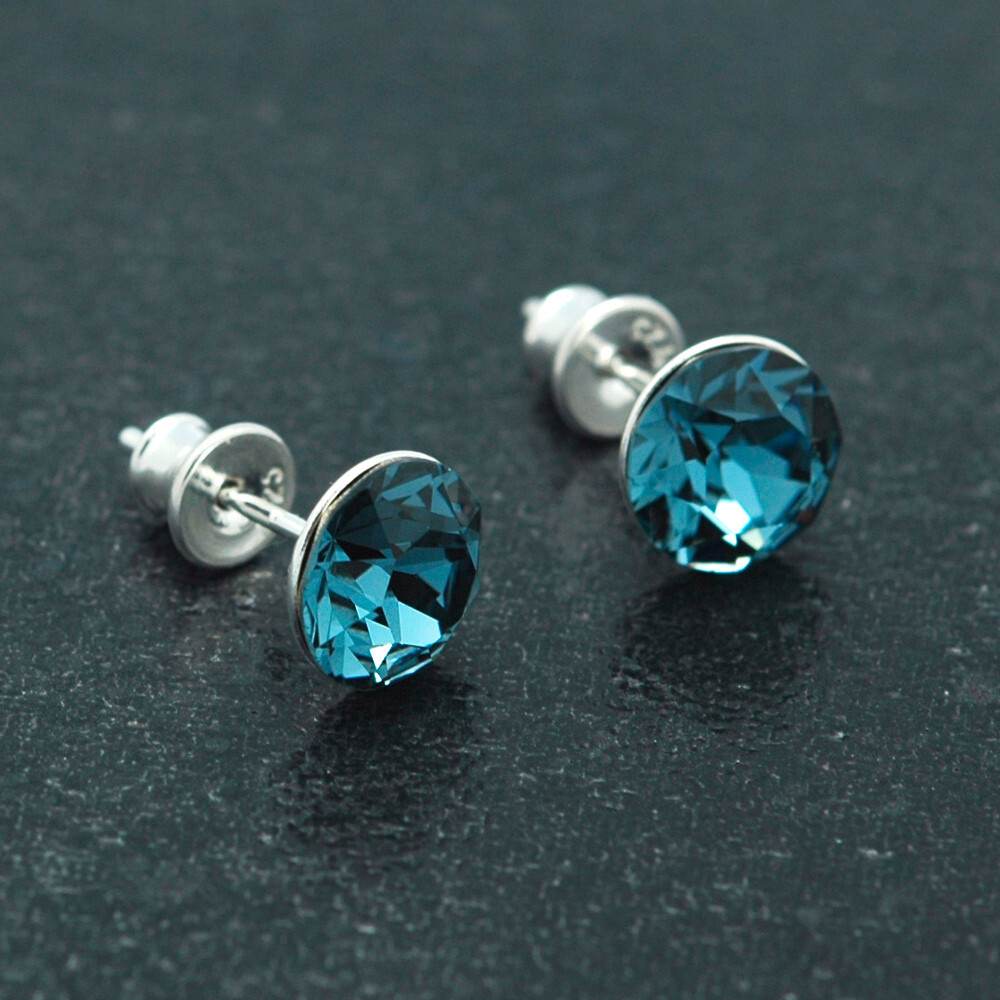 Boucles d'oreilles cristal bleu en argent 925 rhodié pour femme