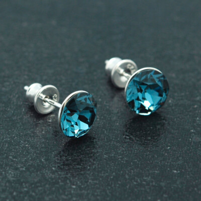 Boucles D'Oreilles Rond Argent 925 Taillé 12 Pierres De Naissance Oxyde