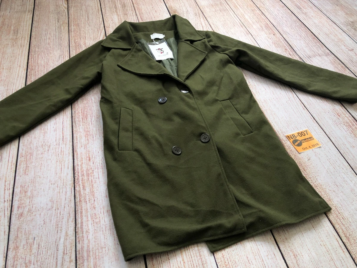 WITCHERY Classic Long Army Military Green Double Breast Trench Jacket Coat XL