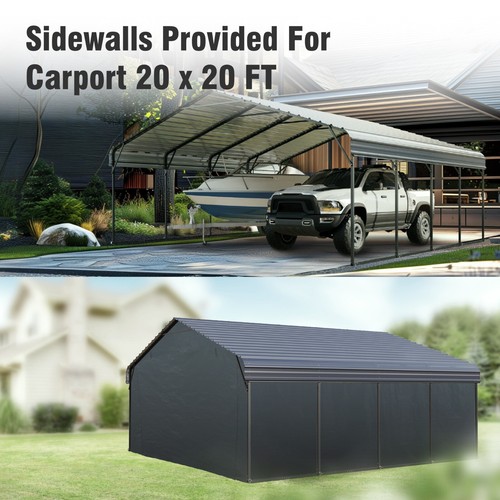 20x20ft Metal Carport with Sidewall Heavy Duty Outdoor Car Shelter Garage Canopy - Picture 8 of 12