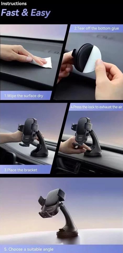 Soporte universal para teléfono de montaje para automóvil con base de succión tablero de instrumentos soporte para teléfono para automóvil Foto 2 de 4