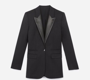 blazer with leather collar