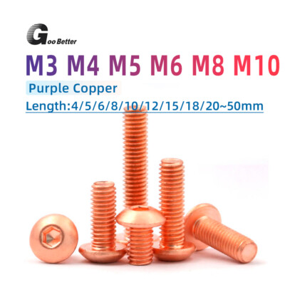 T2 Copper Button Head Socket Cap Screws Dome Hex Allen Bolts M3 M4 M5 M6 M8 M10