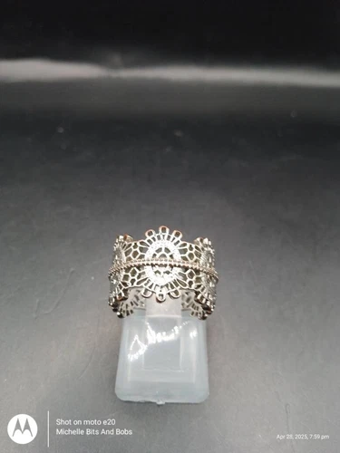 Silver Tone Filigree Ring Size I