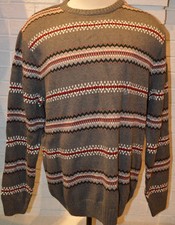Men's Chaps Lodge Gray Stripe Long Sleeve Pullover Crew Sweater Top L, XL, 2XL