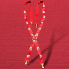 VTG Santa Claus Suspenders - Red Background West Germany Christmas Holiday Wear