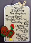 ROOSTER SIGN Kitchen Operating Hours WALL Art PLAQUE Country Chicken Wood Decor