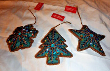 SET of 3 CHRISTMAS ORNAMENT STAR TREE SNOWFLAKE CLOTH wIth BLING NEW