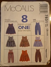 McCall's 7831 Toddler Jumper, Jumpsuit several styles Sizes 1T-2T-3T-4T NEW