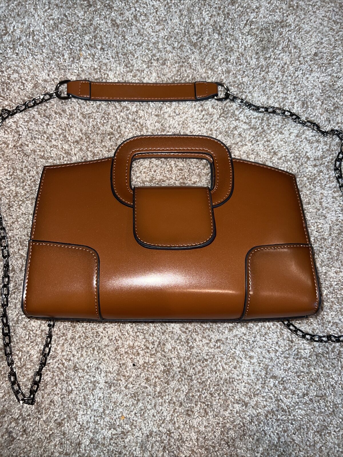 Handbag Leather Brown OKPTA1519426 OK.0973628 Women w Chain Strap EUC