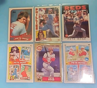   Pete Rose, HOF, RIP, 6 Card Topps Lot,  NM-MT   Reds, Phillies (2)