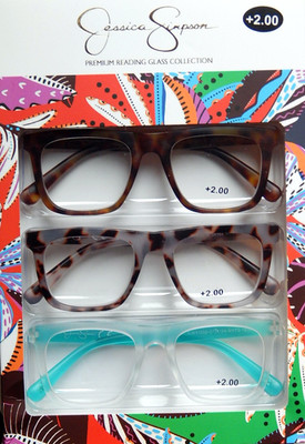 JESSICA SIMPSON 3 PACK SET PREMIUM READING GLASSES READERS +2.00 NEW AUTHENTIC