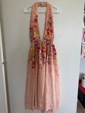 Anthropologie Women’s Halter Neck V Neck Sleeveless Floral Peach Dress XS *flaw